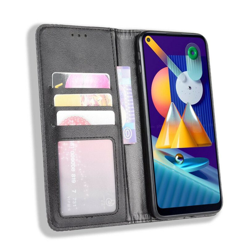 Folio-fodral För Samsung Galaxy M11 Läderfodral Styliserad Vintage Lädereffekt