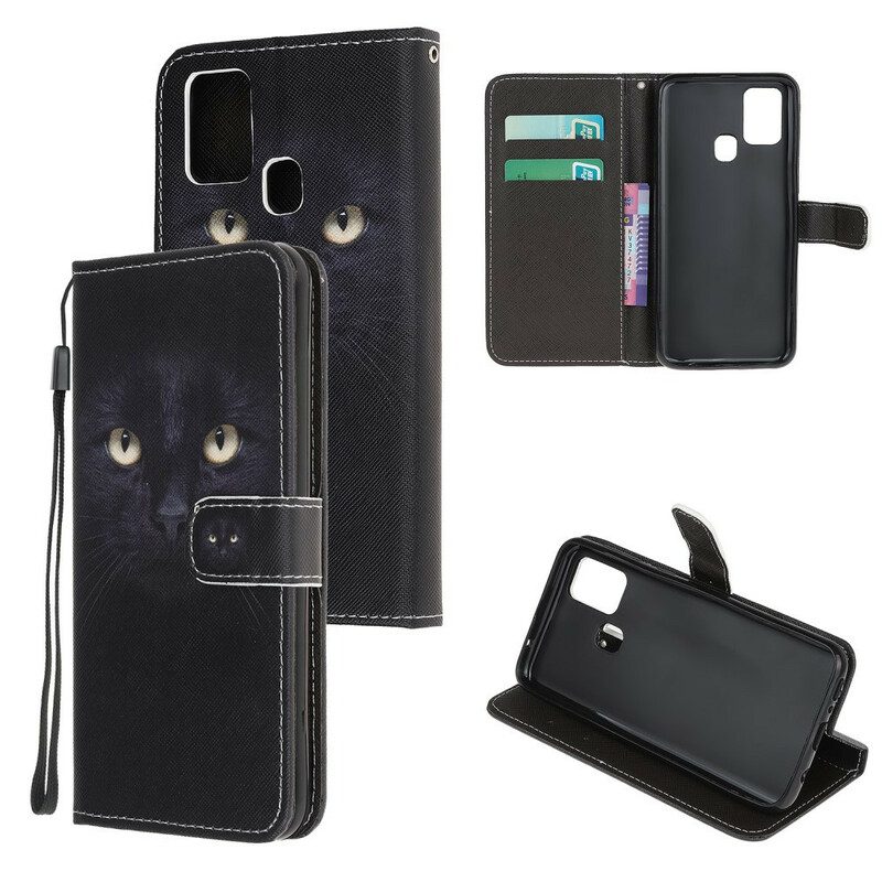 Folio-fodral För Samsung Galaxy M21 Med Kedjar Thong Black Cat Eyes