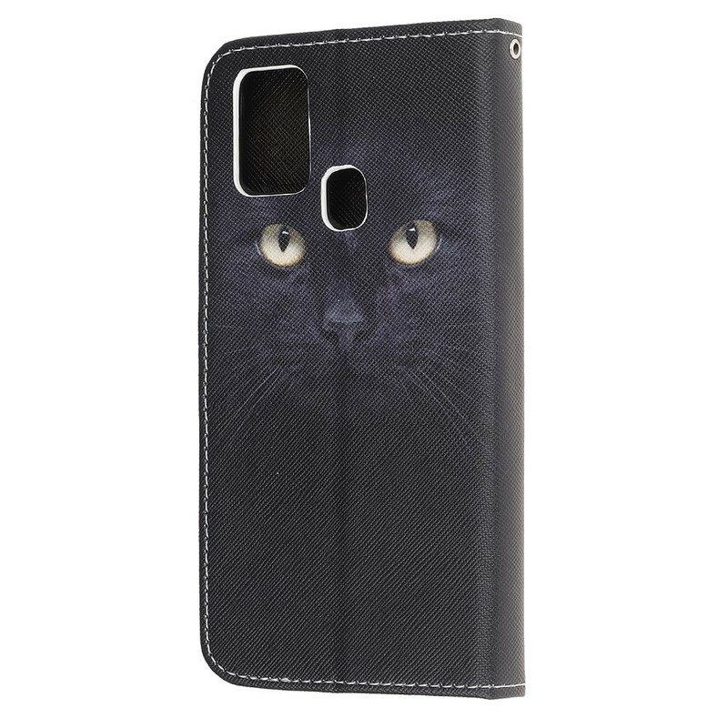 Folio-fodral För Samsung Galaxy M21 Med Kedjar Thong Black Cat Eyes