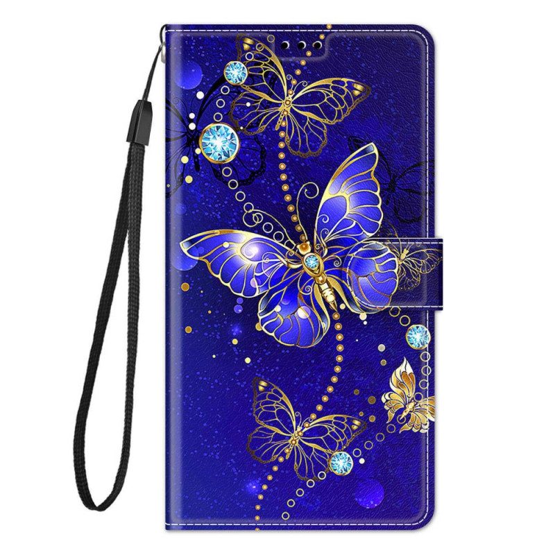 Folio-fodral För Samsung Galaxy M23 5G Med Kedjar Thong Butterflies Fan