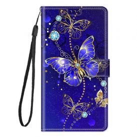 Folio-fodral För Samsung Galaxy M23 5G Med Kedjar Thong Butterflies Fan