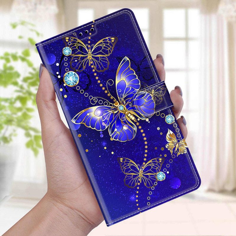 Folio-fodral För Samsung Galaxy M23 5G Med Kedjar Thong Butterflies Fan