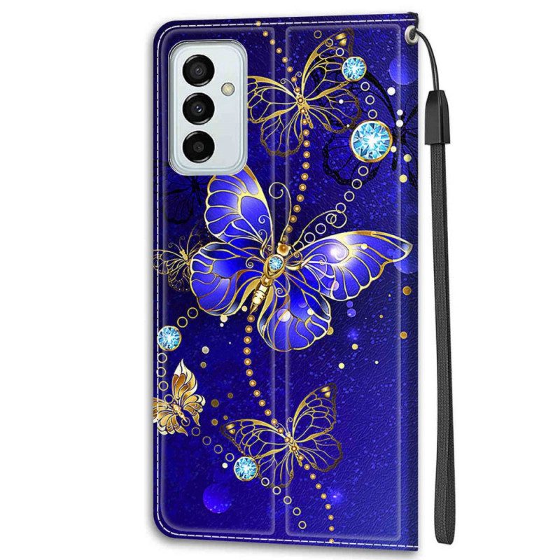 Folio-fodral För Samsung Galaxy M23 5G Med Kedjar Thong Butterflies Fan