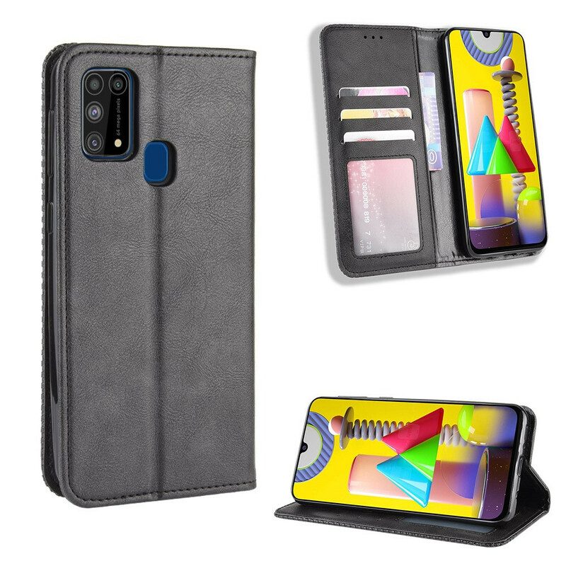 Folio-fodral För Samsung Galaxy M31 Läderfodral Vintage Stiliserad Lädereffekt