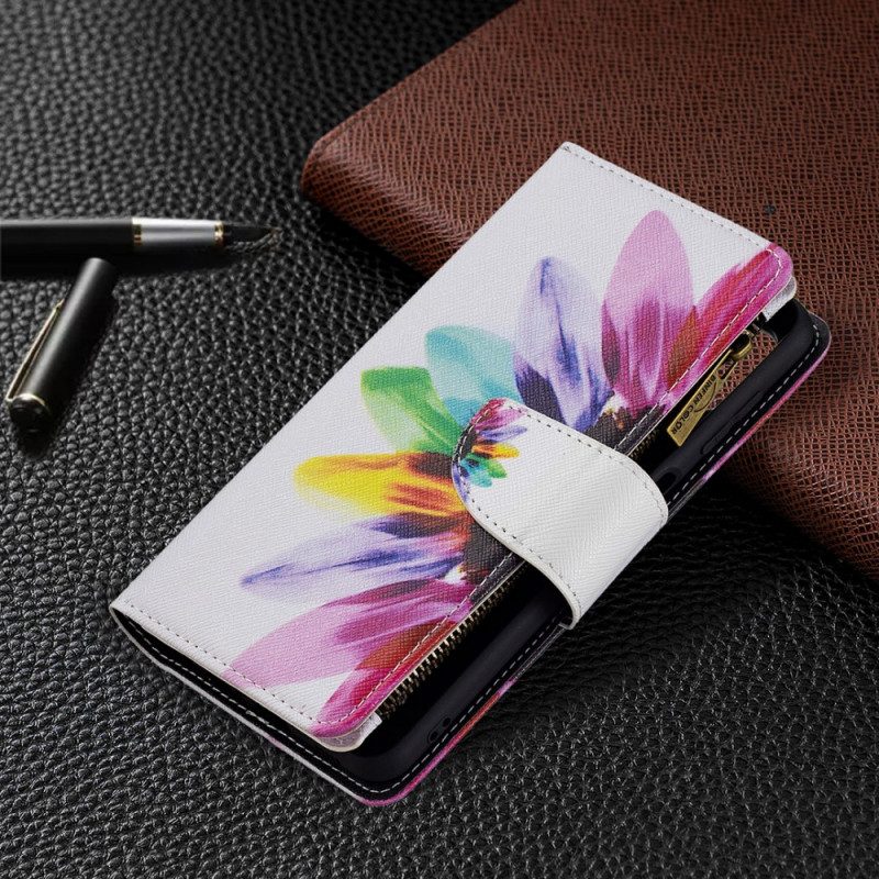 Folio-fodral För Samsung Galaxy M32 Blommonficka Med Dragkedja
