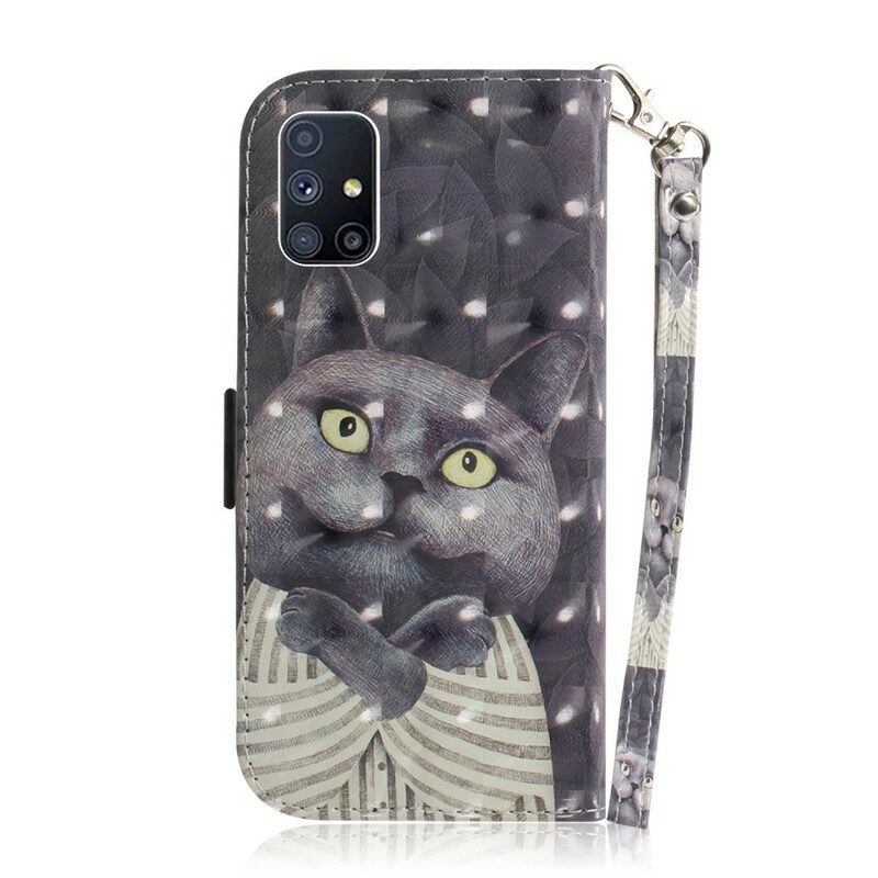 Folio-fodral För Samsung Galaxy M51 Med Kedjar Grå Strappy Cat