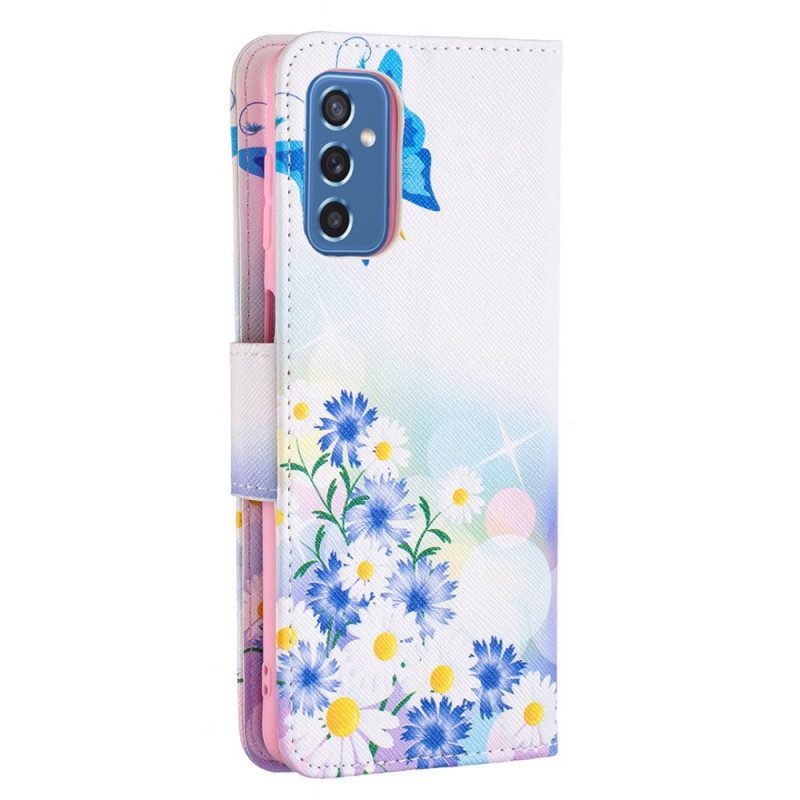 Folio-fodral För Samsung Galaxy M52 5G Fjäril Och Blommor