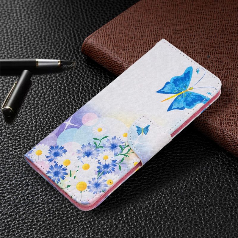 Folio-fodral För Samsung Galaxy M52 5G Fjäril Och Blommor