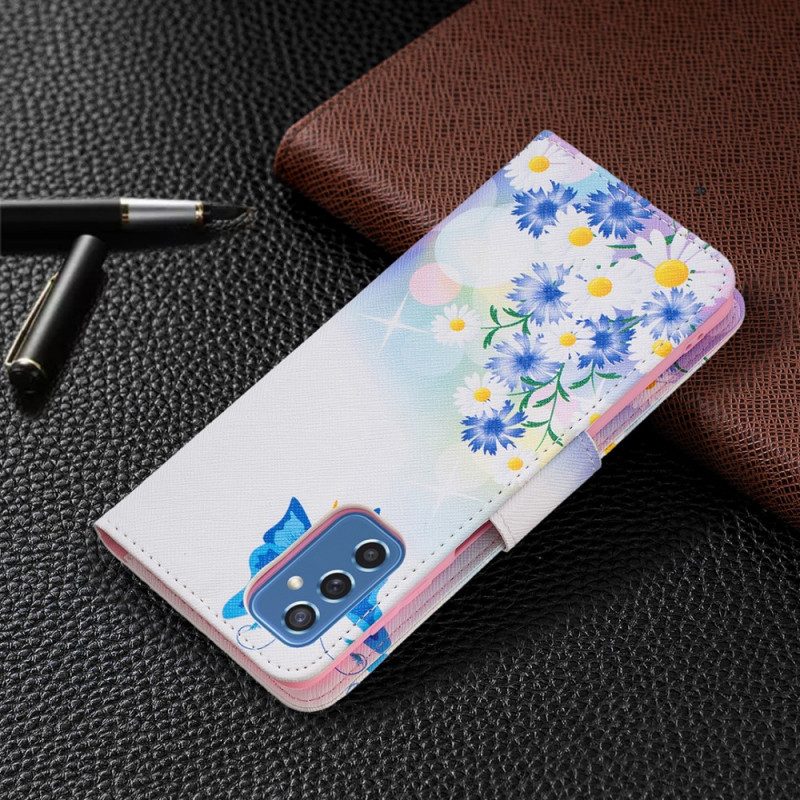 Folio-fodral För Samsung Galaxy M52 5G Fjäril Och Blommor