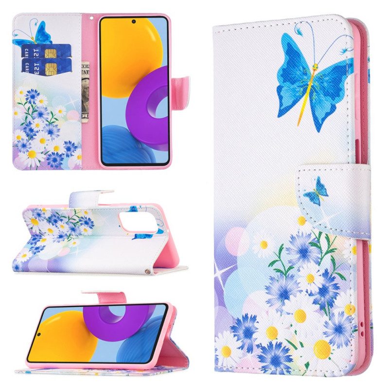 Folio-fodral För Samsung Galaxy M52 5G Fjäril Och Blommor