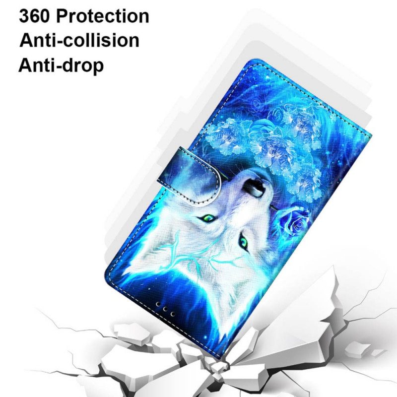 Folio-fodral För Samsung Galaxy M52 5G Fluorescerande Varg