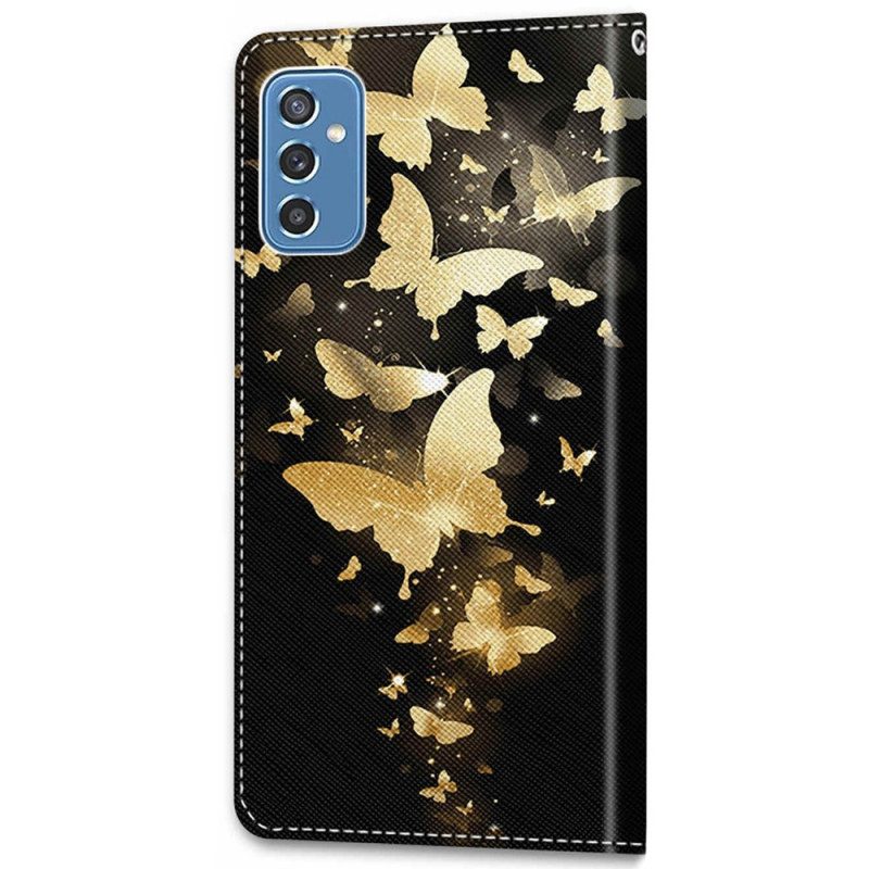 Folio-fodral För Samsung Galaxy M52 5G Midnattsglödande Fjärilar