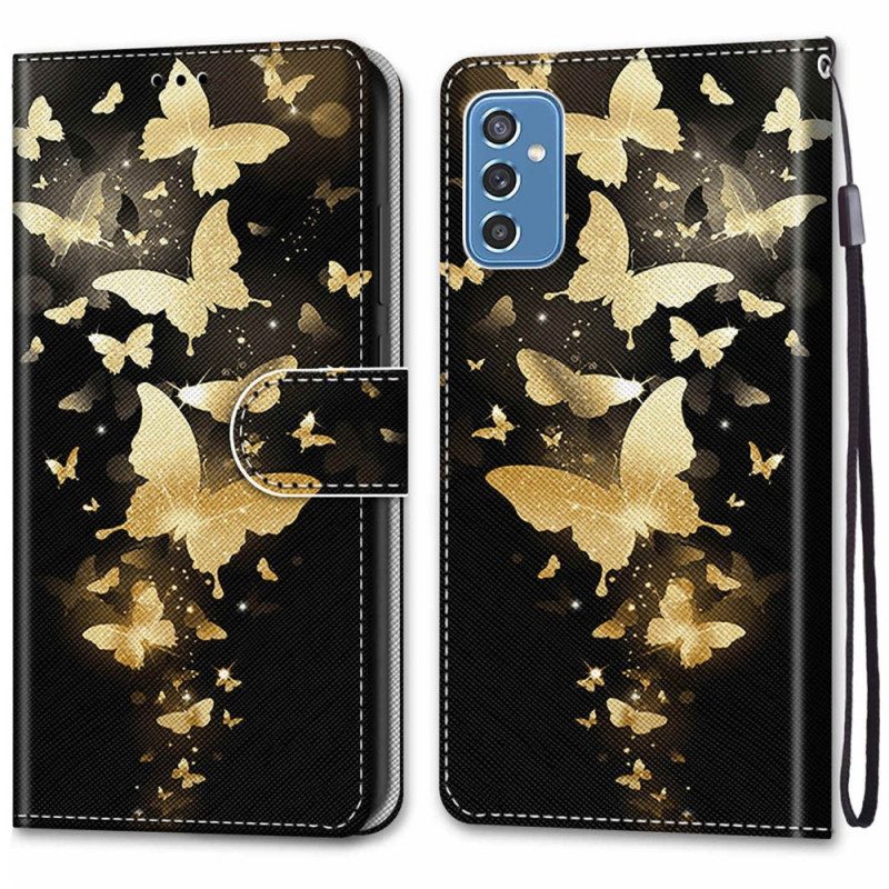 Folio-fodral För Samsung Galaxy M52 5G Midnattsglödande Fjärilar