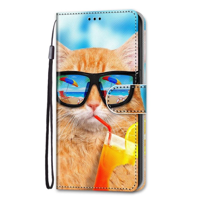 Folio-fodral För Samsung Galaxy M53 5G Med Kedjar Thong Star Cat