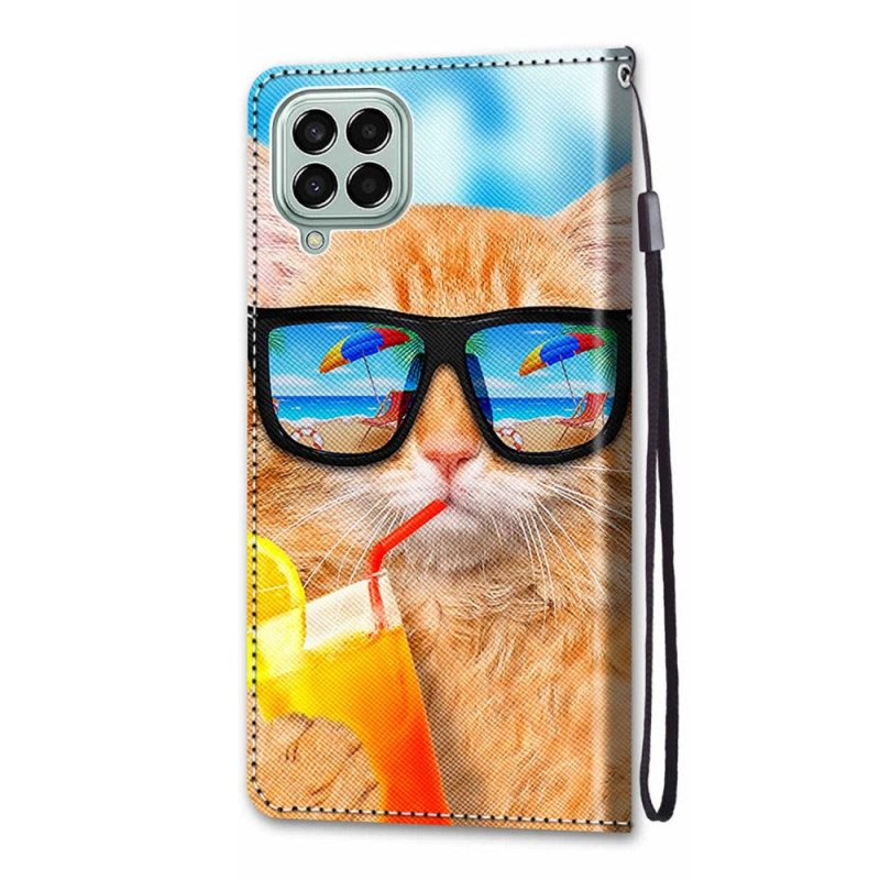 Folio-fodral För Samsung Galaxy M53 5G Med Kedjar Thong Star Cat