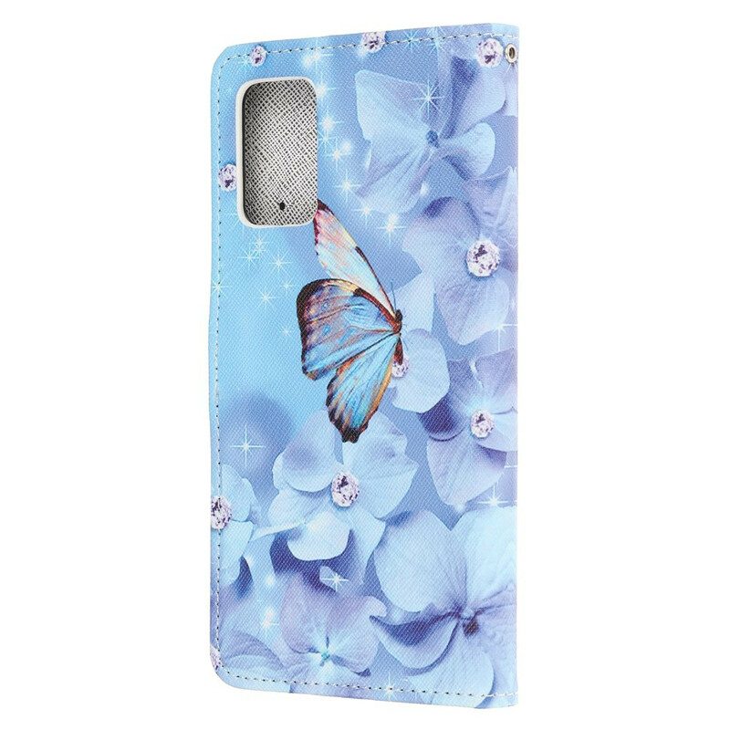 Folio-fodral För Samsung Galaxy Note 20 Med Kedjar Fjärilar Med Diamantband