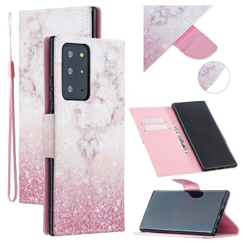 Folio-fodral För Samsung Galaxy Note 20 Ultra Med Kedjar Rosa Marmor Med Avtagbar Rem