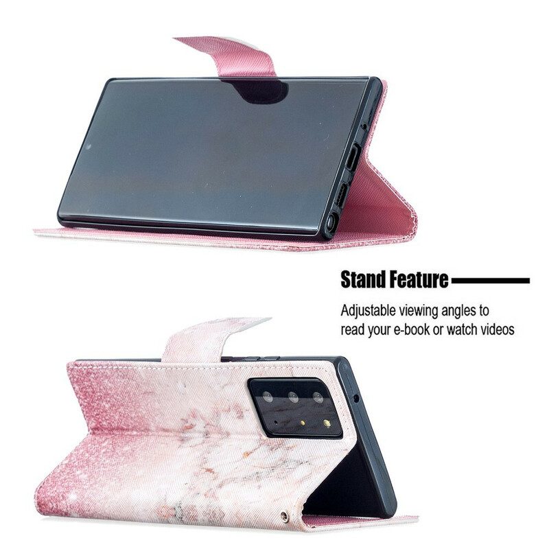 Folio-fodral För Samsung Galaxy Note 20 Ultra Med Kedjar Rosa Marmor Med Avtagbar Rem