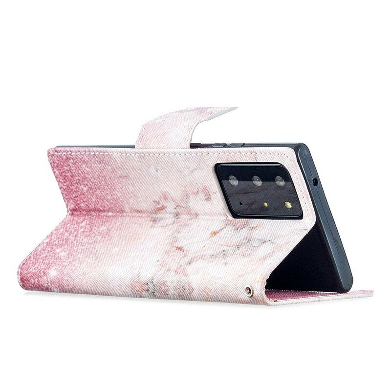 Folio-fodral För Samsung Galaxy Note 20 Ultra Med Kedjar Rosa Marmor Med Avtagbar Rem