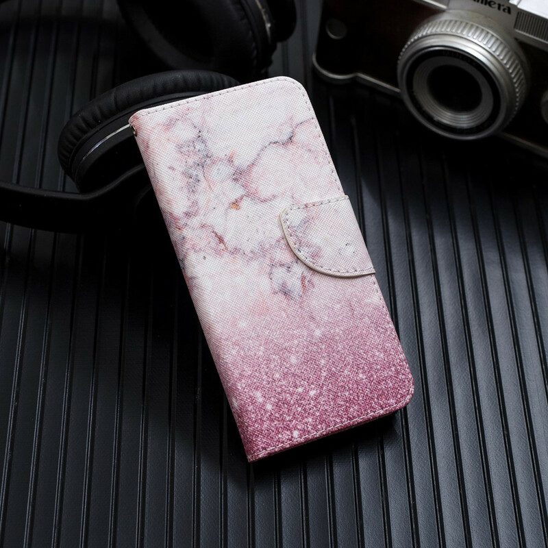 Folio-fodral För Samsung Galaxy Note 20 Ultra Med Kedjar Rosa Marmor Med Avtagbar Rem