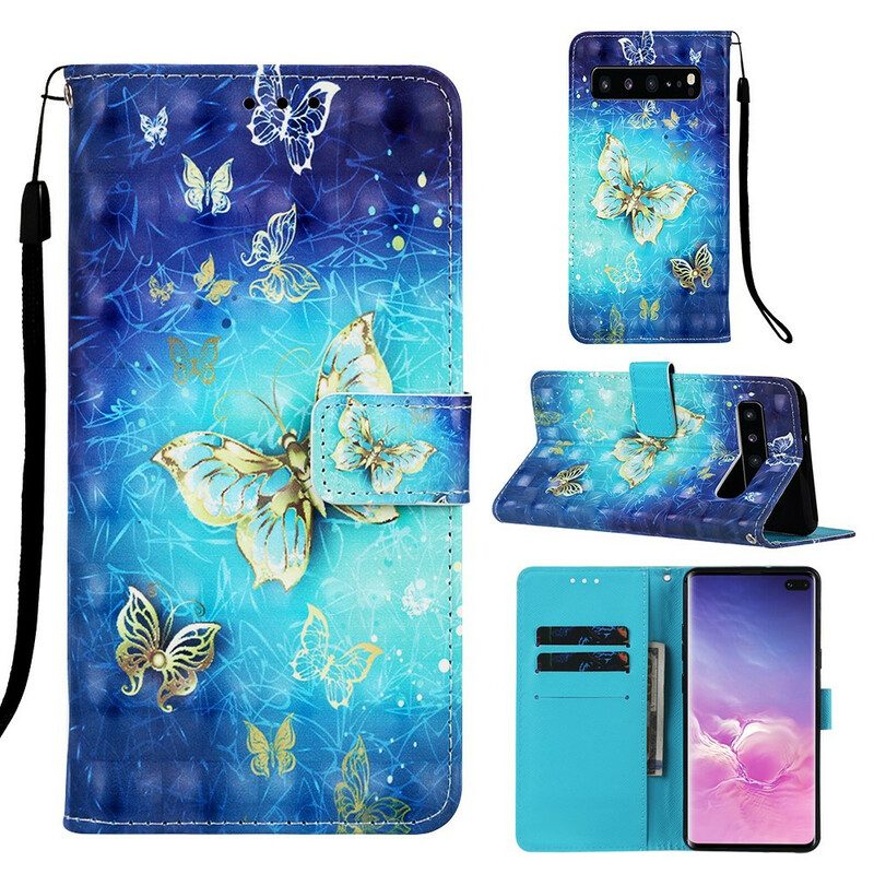 Folio-fodral För Samsung Galaxy S10 5G Gyllene Fjärilar