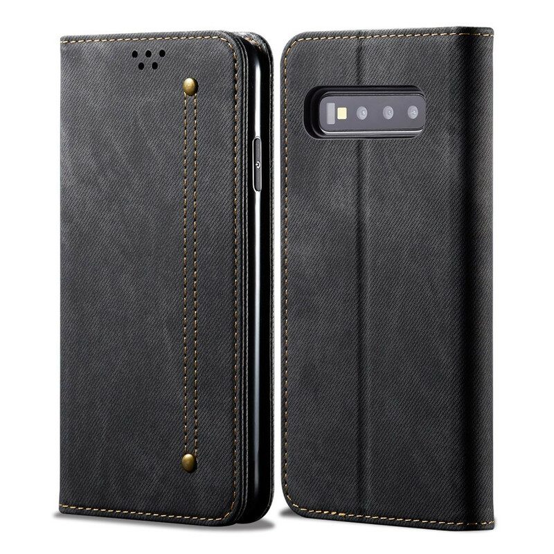 Folio-fodral För Samsung Galaxy S10 Läderfodral Denimtyg