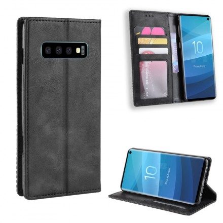 Folio-fodral För Samsung Galaxy S10 Läderfodral Vintage Stiliserad Lädereffekt