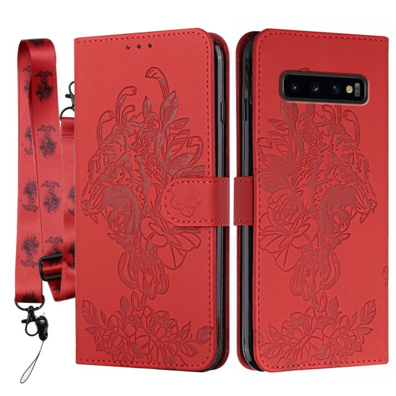 Folio-fodral För Samsung Galaxy S10 Med Kedjar Barock Strappy Tiger