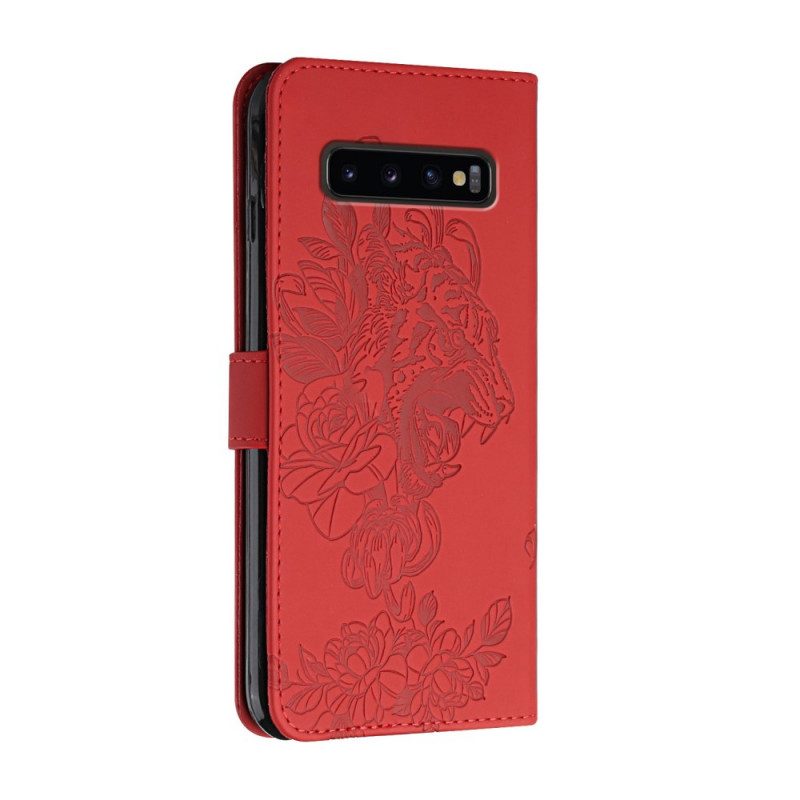 Folio-fodral För Samsung Galaxy S10 Med Kedjar Barock Strappy Tiger