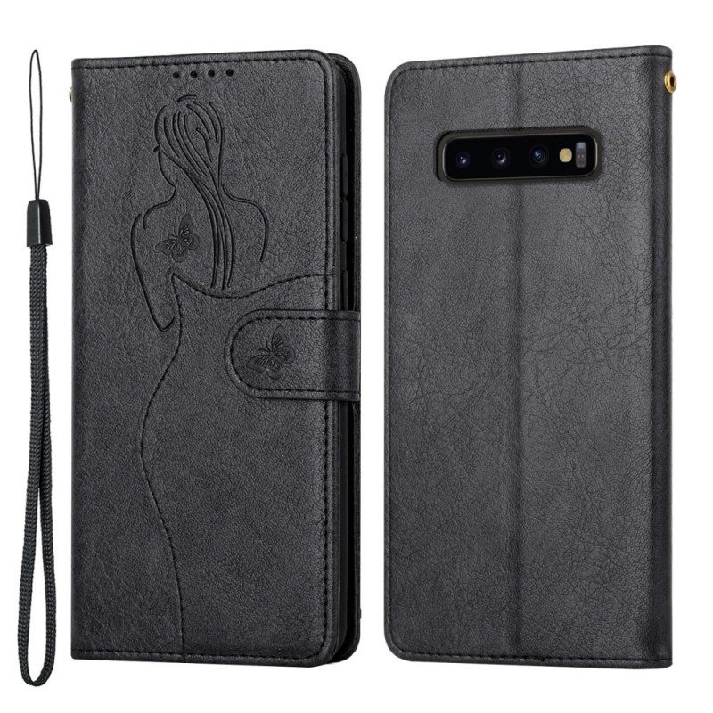 Folio-fodral För Samsung Galaxy S10 Plus Faux Läder Siluett