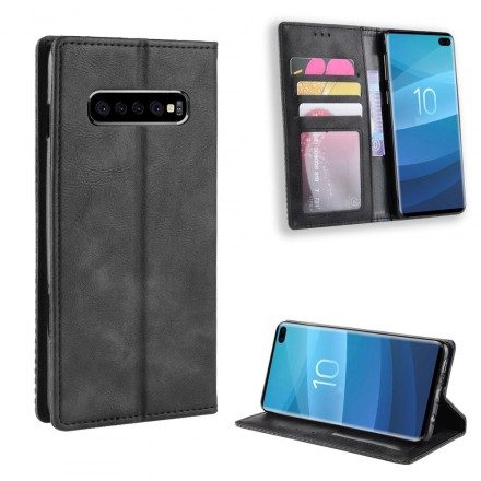 Folio-fodral För Samsung Galaxy S10 Plus Läderfodral Vintage Stiliserad Lädereffekt