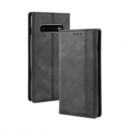 Folio-fodral För Samsung Galaxy S10 Plus Läderfodral Vintage Stiliserad Lädereffekt