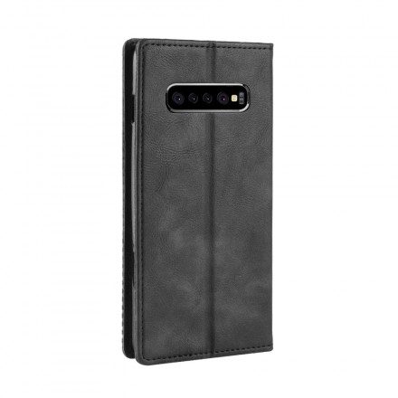 Folio-fodral För Samsung Galaxy S10 Plus Läderfodral Vintage Stiliserad Lädereffekt