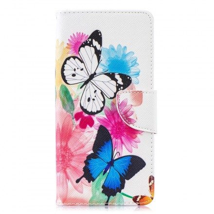 Folio-fodral För Samsung Galaxy S10 Plus Målade Fjärilar Och Blommor