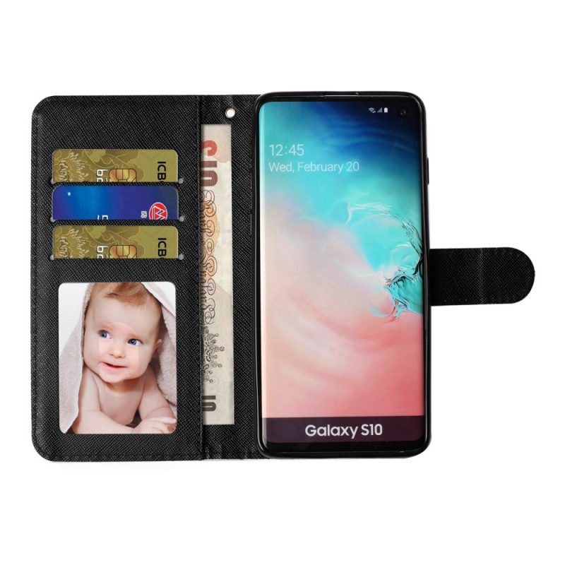 Folio-fodral För Samsung Galaxy S10 Plus Med Kedjar Light Spots Strap Kattunge