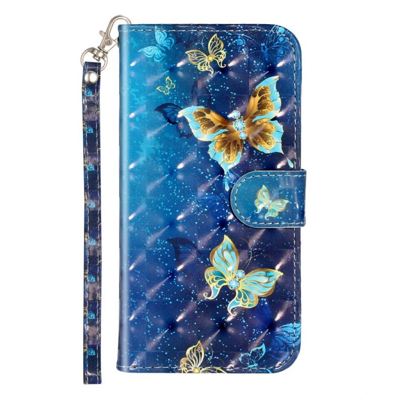 Folio-fodral För Samsung Galaxy S10e Golden Butterflies Lanyard