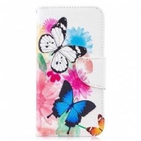 Folio-fodral För Samsung Galaxy S10e Målade Fjärilar Och Blommor