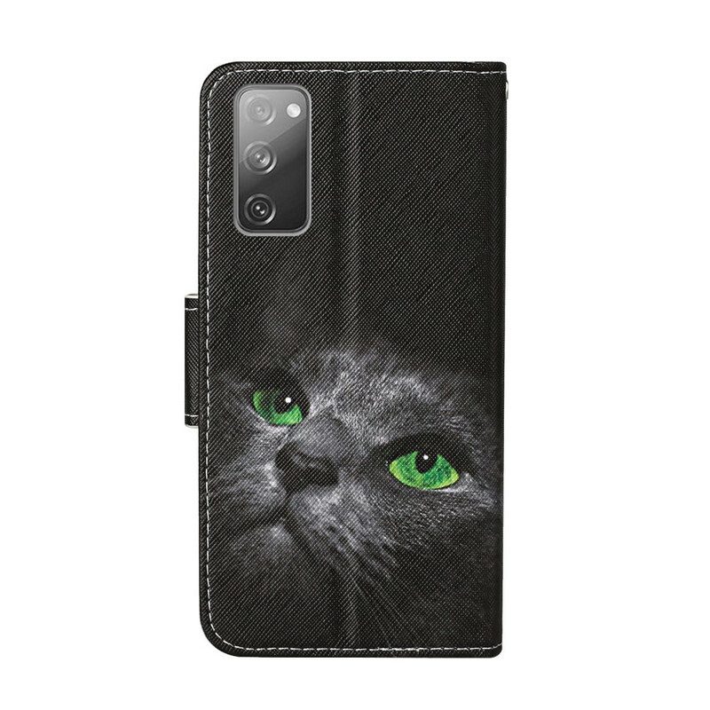 Folio-fodral För Samsung Galaxy S20 FE Grönögd Katt Med Snöre