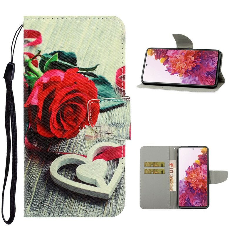 Folio-fodral För Samsung Galaxy S20 FE Med Kedjar Romantic Strappy Rose