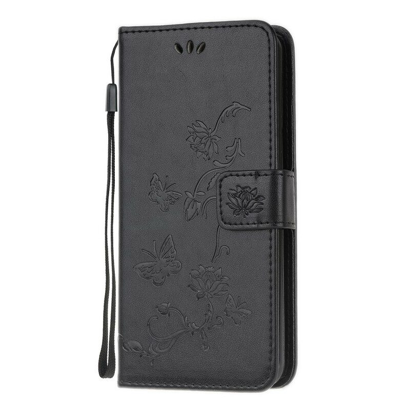 Folio-fodral För Samsung Galaxy S20 FE Med Kedjar Thongfjärilar Och Blommor