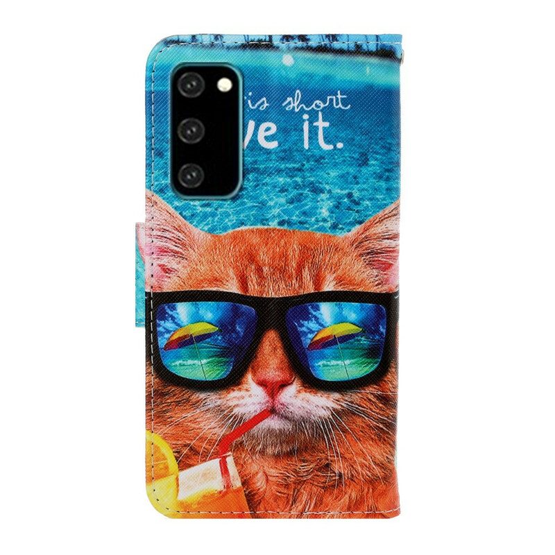 Folio-fodral För Samsung Galaxy S20 Med Kedjar Cat Live It Strappy