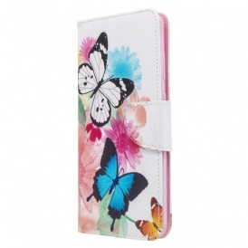 Folio-fodral För Samsung Galaxy S20 Plus 4G / 5G Målade Fjärilar Och Blommor