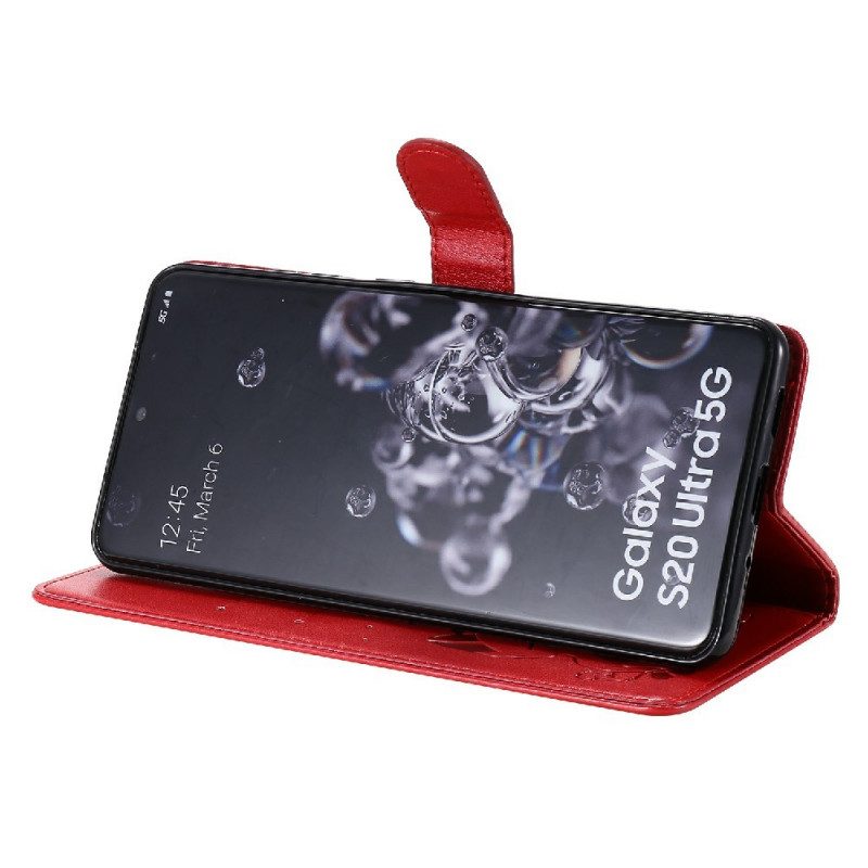 Folio-fodral För Samsung Galaxy S20 Ultra Med Kedjar Katt Och Bi Med Rem