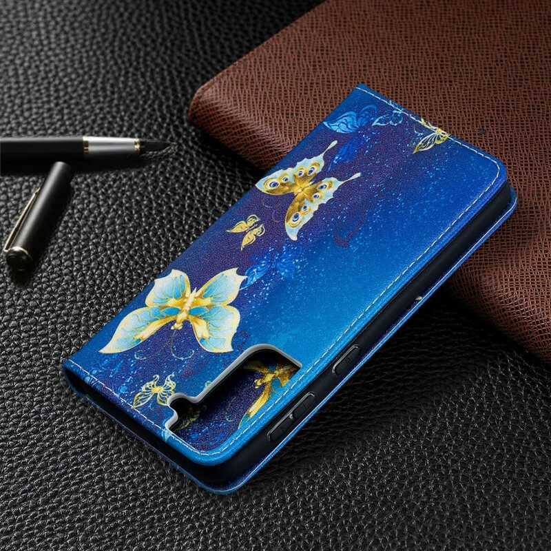 Folio-fodral För Samsung Galaxy S21 5G Läderfodral Färgglada Fjärilar