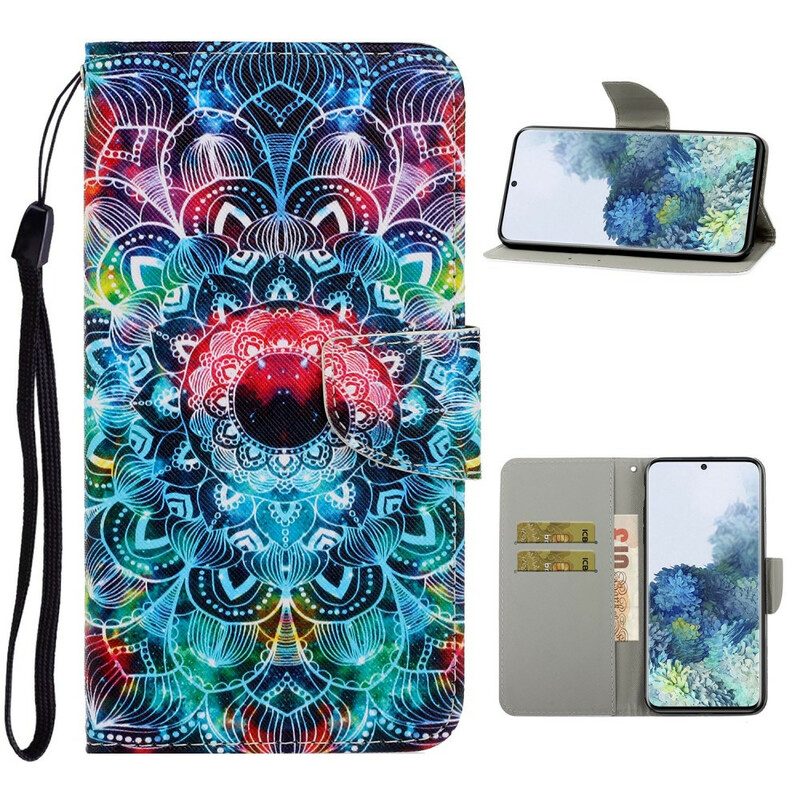 Folio-fodral För Samsung Galaxy S21 5G Med Kedjar Flashy Strappy Mandala