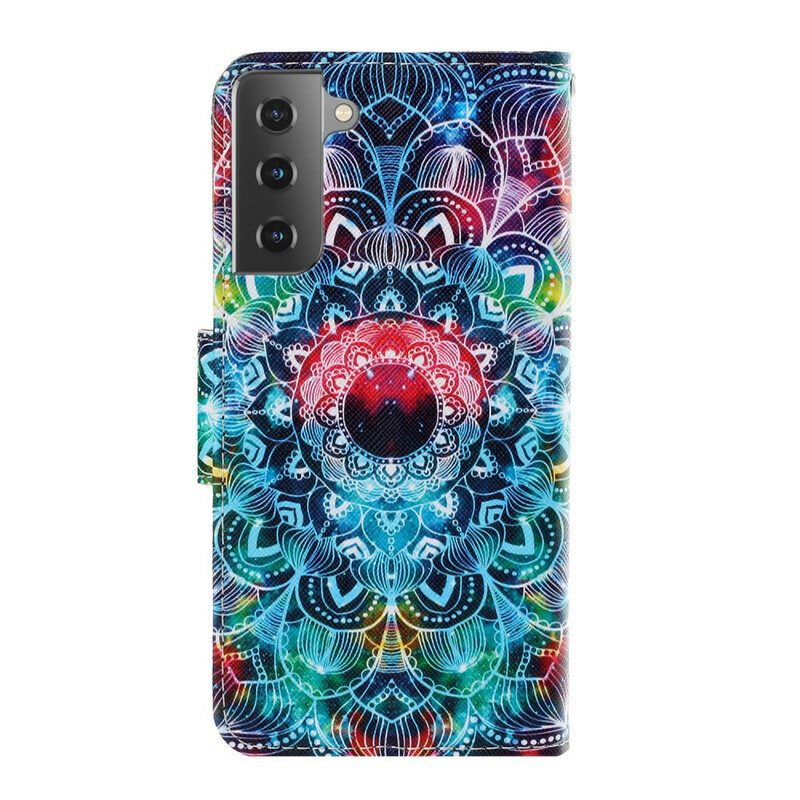 Folio-fodral För Samsung Galaxy S21 5G Med Kedjar Flashy Strappy Mandala