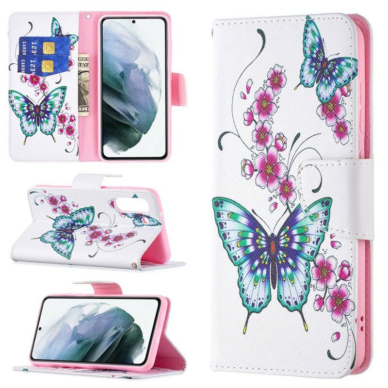 Folio-fodral För Samsung Galaxy S21 FE Underbara Fjärilar