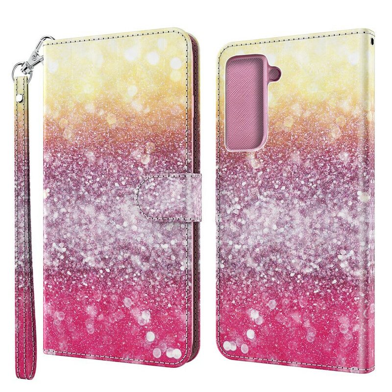 Folio-fodral För Samsung Galaxy S21 Plus 5G Magenta Glittergradient