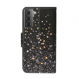 Folio-fodral För Samsung Galaxy S21 Plus 5G Stjärnor Och Paljetter Med Halsband