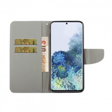 Folio-fodral För Samsung Galaxy S21 Ultra 5G Blommiga Fjärilsrem